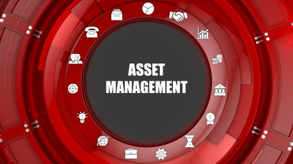 Asset management concept image with business icons and copyspace.