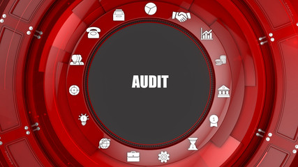 Audit concept image with business icons and copyspace.