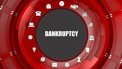 Bankruptcy concept image with business icons and copyspace.