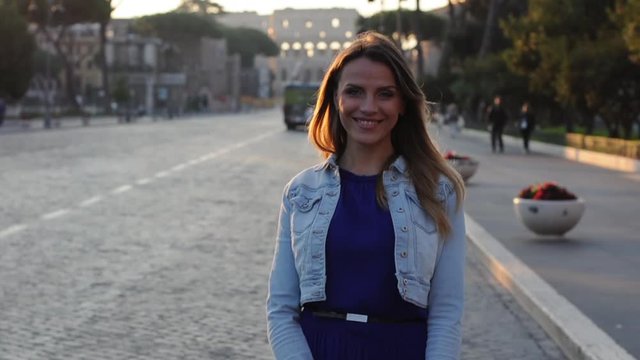 Beautiful tourist girl in rome, selective focus