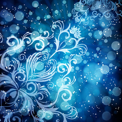 Fototapeta na wymiar Abstract floral pattern on a blue background.