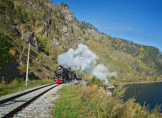 Old steam locomotive in the Circum-Baikal Railway