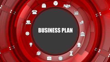 Business plan concept image with business icons and copyspace.