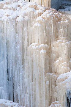 Frozen Tiffany Falls, detail.  Colouration is caused by contaminants in the ice.  Ancaster, Ontario, Canada