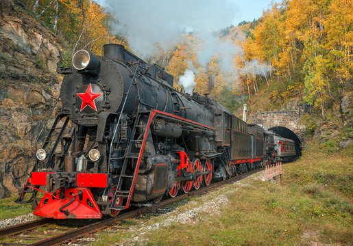 Fototapeta Old steam locomotive in the Circum-Baikal Railway