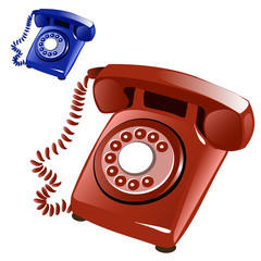 Brown and blue vintage telephone with disk. Vector