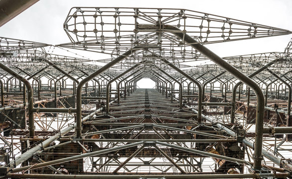 rusty radar facility duga 3 in Chernobyl