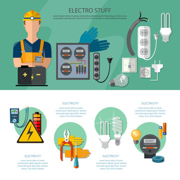 Professional electrician infographics electricity tools