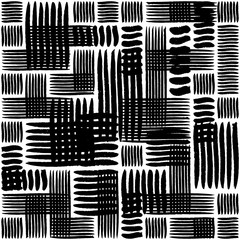 Abstract geometric grunge vector seamless pattern. Black painted lines texture