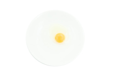 Raw egg yolks in a white bowl isolated on white  background, To prepare for a high protein diet has helped in the growth of a person's body