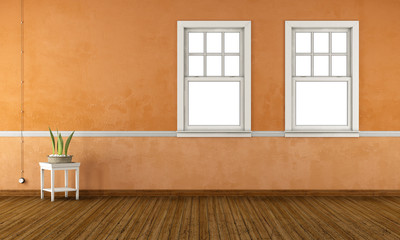 Fototapeta na wymiar Retro living room with double hung windows - 3d rendering