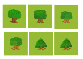 Cartoon set of nature elements - trees - isolated - illustration for children