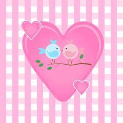 two cute birds sitting on a branch. I love you colorful graphic design