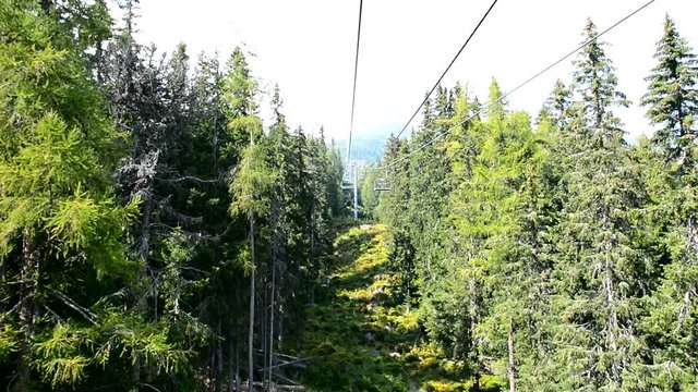 View of nature from chairlift during ride to Predne Solisko peak in High Tatras mountain.