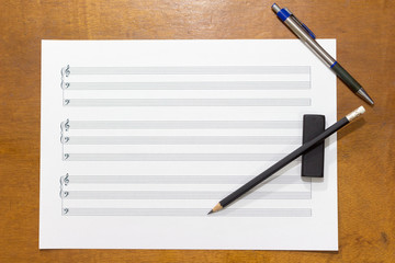 music notes on table.