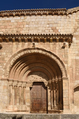 Fototapeta na wymiar Detail of Romanesque portal of the church of San Miguel ,Doroca, Zaragoza province,Spain