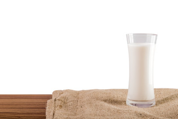 Glass of milk on white background