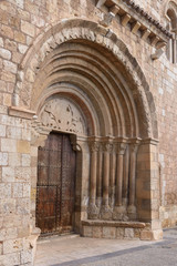 Fototapeta na wymiar Detail of Romanesque portal of the church of San Miguel, Doroca, Zaragoza province,Spain