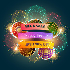 mega diwali sale banner poster with fireworks