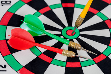 dart arrow on dart board ,white background