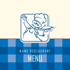 menu design with whiskered cook and plate