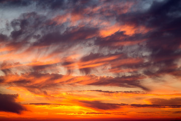 Abstract nature background. Dramatic and moody pink, purple and blue cloudy sunset sky