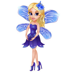 Fairy with wings in blue dress