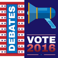 Digital vector usa election with presidential debates, megaphone, flat style