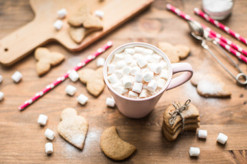 Hot cocoa with marshmallows air and ginger cookies