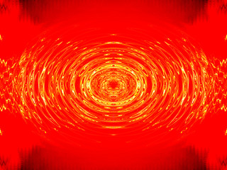 Artistic red and yellow circular sound-wave-style pattern