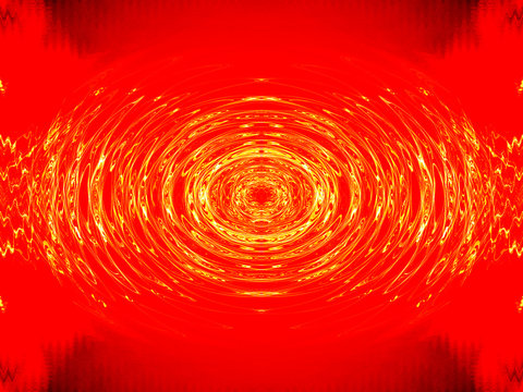 Artistic red and yellow circular sound-wave-style pattern