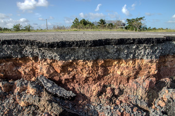 The curb erosion from storms. To indicate the layers of soil and
