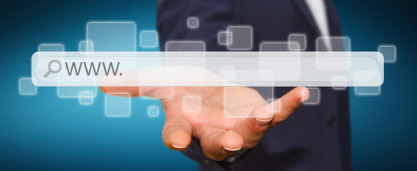 Man surfing on internet with digital tactile web address bar