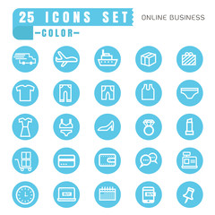 icons online Business color thin white in the circle blue on whi