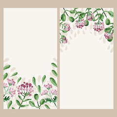 Vector watercolor floral banner. Hand draw herbal border