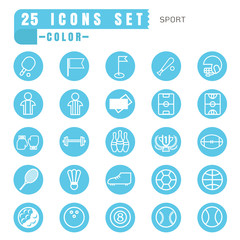 icons sport color thin white in the circle blue on white backgro