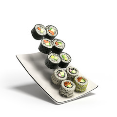 sushi rolls served on a plate 3d render