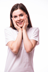 happy emotions of girl on white