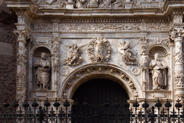 Entrance (Renaissance style) of Collegiate church of Santa Maria la Mayor, Calatayud. Zaragoza province, Aragon, Spain