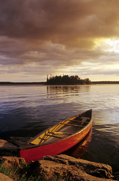 Canoe on Nutimik Lake, Whiteshell Provincial Park, Manitoba, Canada.
