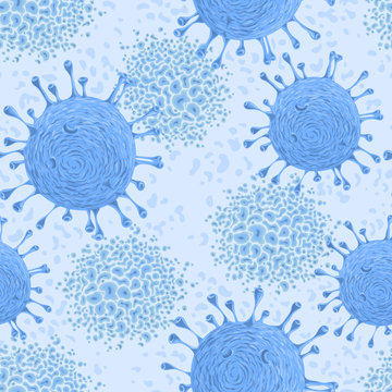 Seamless pattern with cells of virus and microbe. Vector illustration