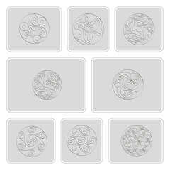 Set of monochrome icons with irish geometric ornament for your design