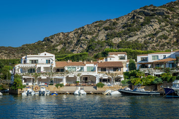 Fototapeta na wymiar Poltu Quatu luxury resort villge pier, Sardinia