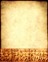 Grunge background with paper texture and carving famous erotic w