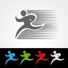 Vector symbol rate of delivery package or speed icon of download and upload, silhouette of running man, runner