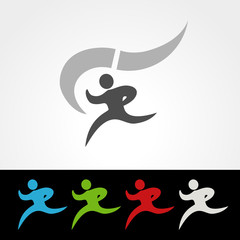 Vector symbol rate of delivery package or speed icon of download and upload, silhouette of running man, runner