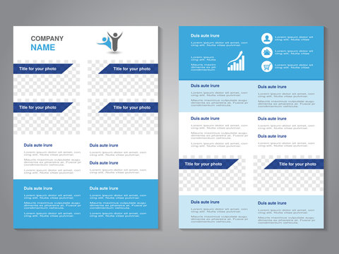 Vector modern brochure, abstract flyer, simple design with blank places for your rectangle photos or images. Layout template. Aspect Ratio for A4 size. Poster of blue, dark blue and white color