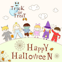 Vector set with happy children in Halloween masks