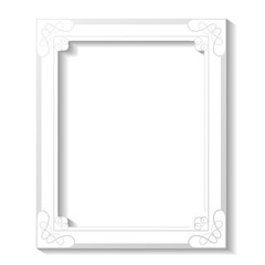 Vector white decorative frame on white background. Decoration rectangle frame for your photo. Decorative border.