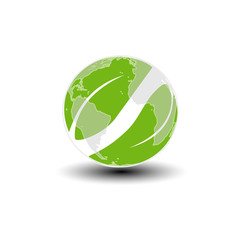 Vector world icon. Green earth and leaf symbol. Go green. Nature symbol.